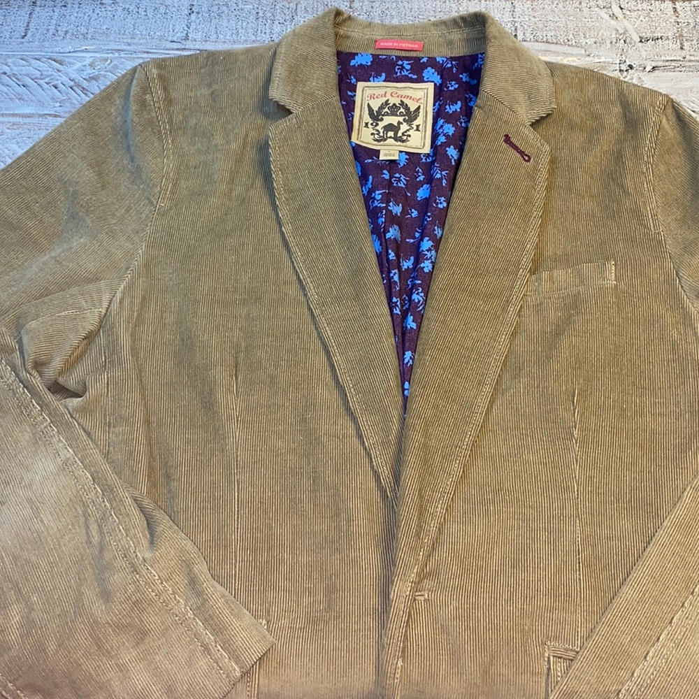 Vintage Red Camel corduroy blazer, size L, tan with floral liner